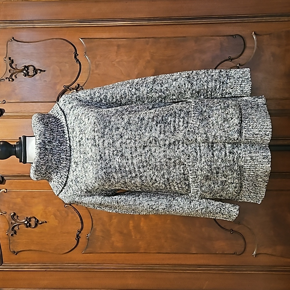 LOFT | Tunic Sweater with Cowl / Turtle Neck | Marled Black White Size S